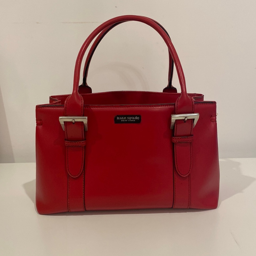 Kate Spade Structured Red Leather Handbag Vintage Buckles
